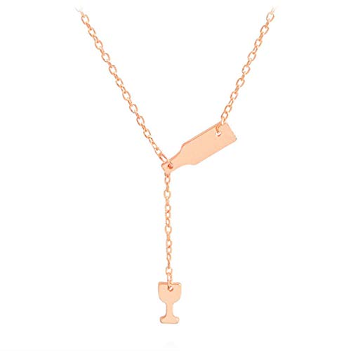 Halskette mit Anhänger im Bohemian-Stil für Weinflaschen, mit Aufschrift "Cheers", stilvoller Weinschmuck für Damen, Rose von Generisch