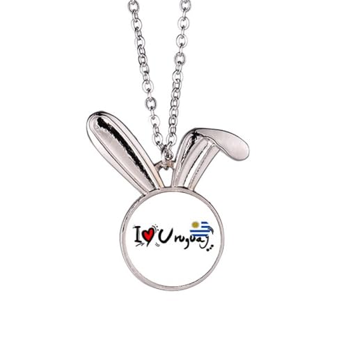 Halskette mit Aufschrift "I Love Uruguay", Aufschrift "Love Uruguay", Liebe, Herz, Illustration, Hase, Tierschmuck, Geschenk von Generisch