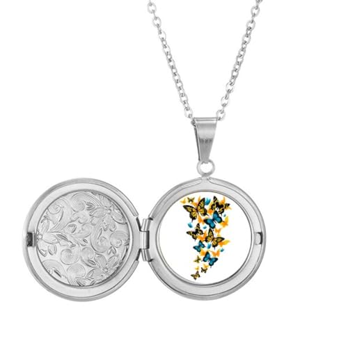 Halskette mit Blumen-Medaillon, bunt, Blau / Gelb von Generisch