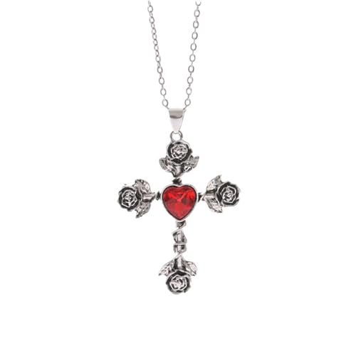 Halskette mit Dornenknoten-Rosenkreuz-Anhänger, Ornament, stilvolle Halskette, Zubehör für Gothic, SizeApprox.3.8x5.1cm/1.49x2inches, Metall, Kein Edelstein von Generisch