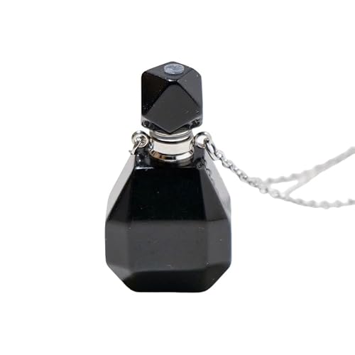 Halskette mit Flaschenanhänger Aus Natürlichem Kristall – Edelsteinkette mit Parfümflasche, Diffusor für Ätherische Öle, Reiki Heilschmuck, Geschenke für Frauen und Männer, Obsidian Silberkette von Generisch