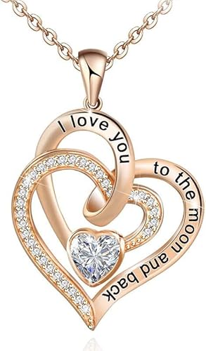 Halskette mit Geburtsstein in Herzform für Damen, zierlicher Schmuck, "I Love You To The Moon And Back", Halskette für Mutter, Freundin, Ehefrau, cleveres Design von Generisch
