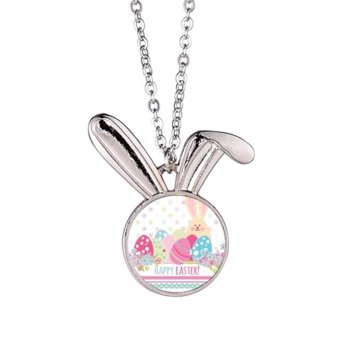 Halskette mit Hasen-Anhänger, Motiv: Frohe Ostern, Festival, buntes Ei, Kaninchen, Tierschmuck, Geschenk von Generisch
