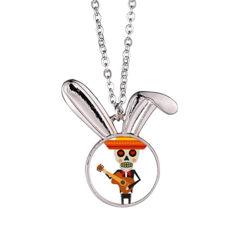 Halskette mit Hasen-Anhänger, Motiv: Hut, Gitarre, fröhliche Illustration, Hase, Tierschmuck, Geschenk von Generisch