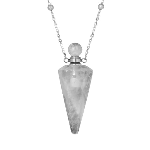 Halskette mit Kegelstein Anhänger, Natürlicher Kristall, Diffusor für Ätherische Öle, Parfümflasche, Kette, Halsband, Sechseckige Säule, Energie Edelstein, Schmuck für Männer, Frauen, Mädc von Generisch