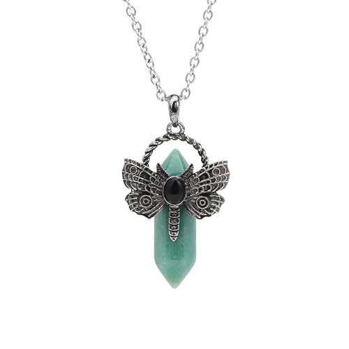 Halskette mit Natürlichem Kristall, Sechseckiger, Spitzer Edelstein, Obsidian-Anhänger mit Schmetterlingsspitze Und Silberner Kette, Choker, Neuartiger Schmuck für Frauen Und Männer, Aventurin von Generisch