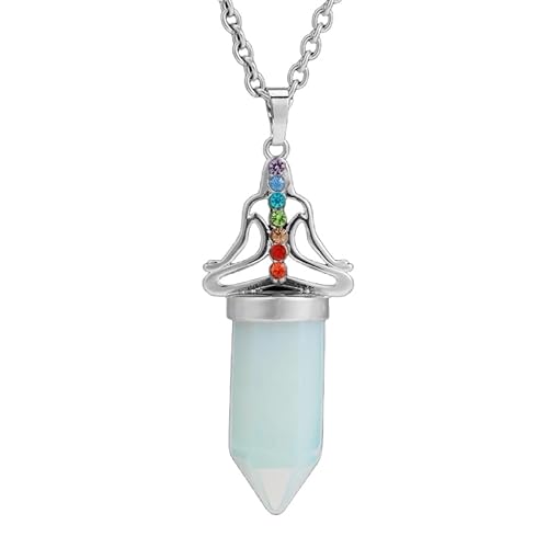 Halskette mit Sechseckigem, Spitzem Edelstein Aus Natürlichem Kristall, 7 Chakren, Yoga, Reiki, Ausgleichende Meditationsenergie, Anhänger mit Splitterkette, Neuartiger Halsreifschmuck für Damen U von Generisch