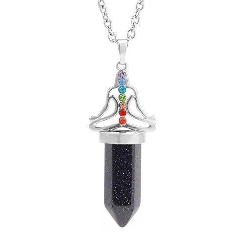 Halskette mit Sechseckigem, Spitzem Edelstein Aus Natürlichem Kristall, 7 Chakren, Yoga, Reiki, Ausgleichender Meditationsenergie-Anhänger mit Splitterkette, Neuartiger Halsreif-Schmuck für Damen von Generisch