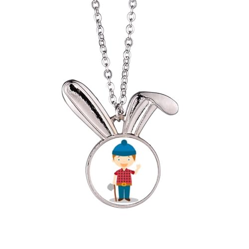 Halskette mit blauem Hut, Hemd, Kanada, Cartoon, Kaninchen, Tierschmuck, Geschenk von Generisch