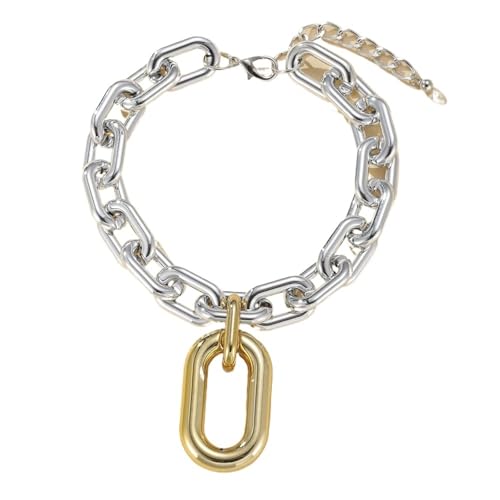 Halskette mit dicken elliptischen Gliedern - Choker mit wichtigem Anhänger (Neck 1-silber) von Generisch