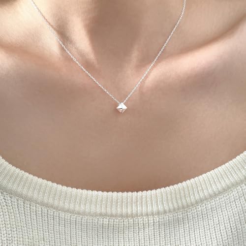 Halskette mit geometrischem Anhänger, 925er Sterlingsilber, koreanisch, minimalistisch (Silber) von Generisch