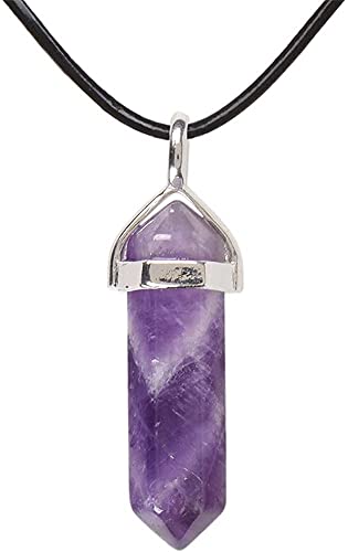 Halskette mit natürlichem Edelstein, sechseckig, spitz, Chakra-Anhänger, echtes Leder, 45,7 cm von Generisch