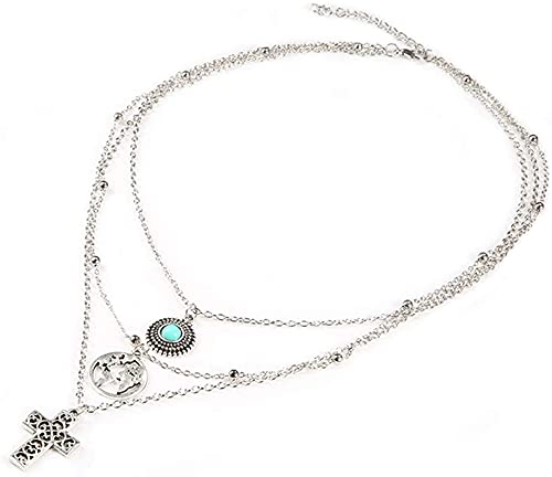 Halskette mit türkisfarbenem Kartenanhänger, mehrschichtige Halskette, praktisch und clever von Generisch