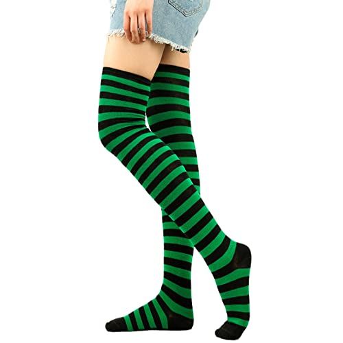 Halterlose Strümpfe L Damen, gestreifte Oberschenkelstrümpfe für Halloween, Cosplay, Beinwärmer Strumpf Braut (Green, One Size) von Generisch