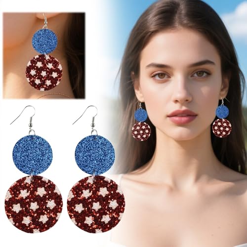 Handgebogen Lederohrringe für Frauen und Männer, Unabhängigkeitstag, USA-Flagge, Modeschmuck, Urlaubsparty-Accessoires Ohrhänger Für Damen (Blue, 9x5cm) von Generisch