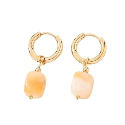 Handgefertigte Edelstein Perlen Ohrhänger für Damen und Teenager Quadratische Perlen, Gelbe Jade Ohrhänger, Vergoldet, Leverback, Retro Party Schmuck, Geschenk von Generisch