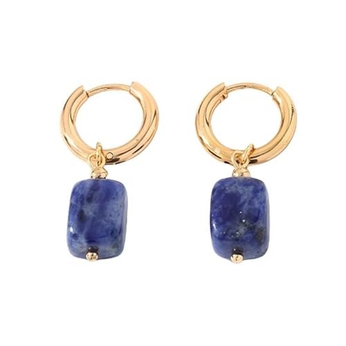 Handgefertigte Edelstein Perlen Ohrhänger für Damen und Teenager – Quadratische Perlen, Sodalith Ohrhänger, Vergoldet, Leverback, Retro Party Schmuck, Geschenk von Generisch