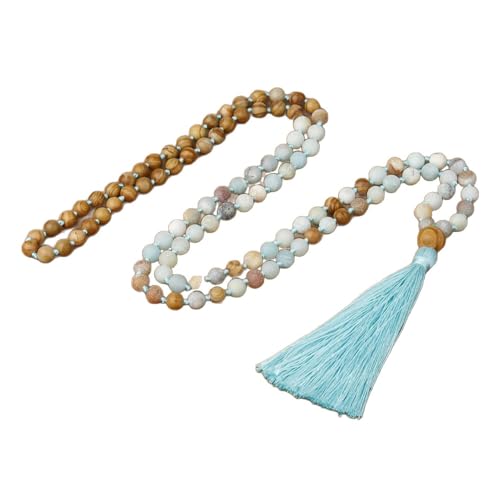 Handgefertigte Gestrickte Halskette Mit Langem Quasten-Fransen-Anhänger,Natürlicher Edelstein und Holz,108 Mala-Perlen,Halskette für Männer und Frauen,Ethnischer Boho-Gebetsschmuck Handgefertigte Gestrickte Halskette Mit Langem Quasten-Fransen-Anhänger,Natürlicher Edelstein und Holz,108 Mala-Perlen,Halskette für Männer und Frauen,Ethnischer Boho-Gebetsschmuck von Generisch
