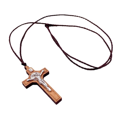 Handgefertigte Halskette mit Kreuz-Anhänger aus Holz mit Metallkette – langlebiger, religiöser Schmuck für den täglichen Gebrauch, Geschenk für Männer, Frauen von Generisch