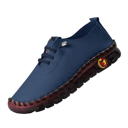 Handgefertigte Lederschuhe Freizeitschuhe Damen Leder Wanderschuhe Flache Sohle Walkingschuhe Einfarbig Fitnessschuhe Mit Schnürung Halbschuhe Atmungsaktive Schlupfschuhe Bequeme (BU2, 35) von Generisch