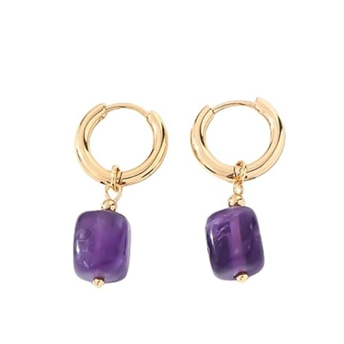 Handgefertigte Ohrringe mit Edelsteinperlen für Damen und Teenager – Quadratische Perlen, Amethyst, Ohrhänger, Vergoldet, Leverback, Retro, Party, Schmuck, Geschenk von Generisch