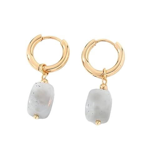 Handgefertigte Ohrringe mit Edelsteinperlen für Damen und Teenager – Quadratische Perlen, Labradorit, Ohrhänger, Vergoldet, Leverback, Retro Party Schmuck, Geschenk von Generisch