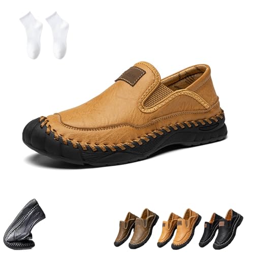 Handgefertigte Orthopädische Outdoor-Loafer Aus Leder for Herren, Slip-On-Wanderschuhe Mit Orthopädischer Fußgewölbeunterstützung, Bequeme, wasserdichte, rutschfeste Freizeit-Sneaker(Khaki,40 EU) von Generisch