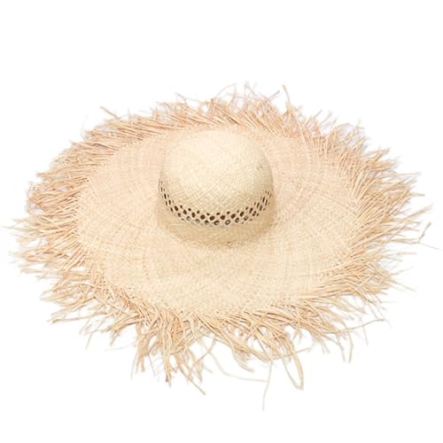 Handgefertigte Stroh-Sonnenhüte für Damen, große breite Krempe, natürliche Strand-Stroh-Sonnenkappen für den Urlaub, 04, One size von Generisch