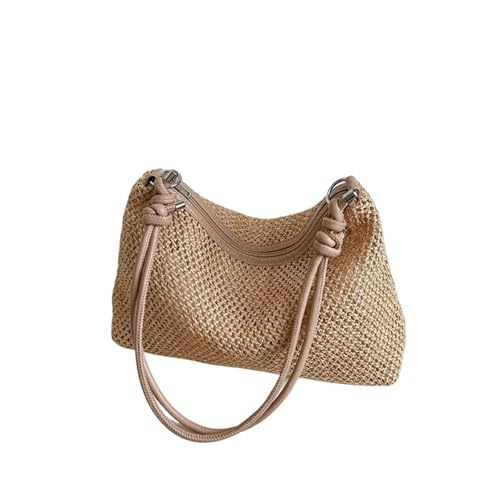 Handgefertigte geflochtene Strohtasche, große Kapazität, Sommer, Strand, Umhängetasche, Damen, Mädchen, modische Handtasche, Rattan, gewebte Tragetasche für Damen, dunkelbraun, Einheitsgröße von Generisch