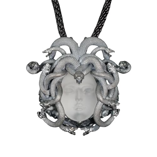 Handgefertigter 925er Silber Medusa-Anhänger mit Weißkristall oder rotem Achat (Large) bzw. Labradorit (Medium/Small) – Mythologisches Gorgonen-Amulett (Anhänger mit Kette 22g) von Generisch