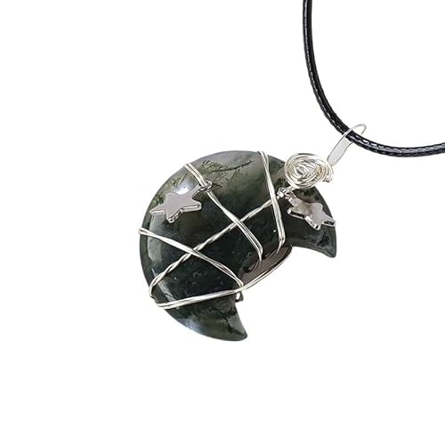 Handgefertigter natürlicher Kristall-Mond- und Stern-Anhänger – lila-rosa Rohstein-Halskette für Mädchen – DIY-Schmuckhandwerk, 3cm, Stein von Generisch