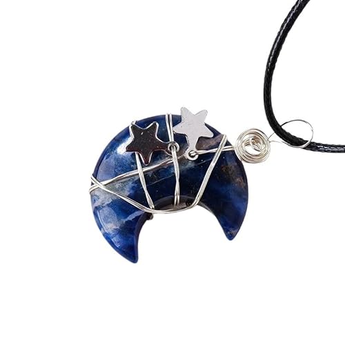 Handgefertigter natürlicher Kristall-Mond- und Stern-Anhänger – lila-rosa Rohstein-Halskette für Mädchen – DIY-Schmuckhandwerk, 3cm, Stein von Generisch