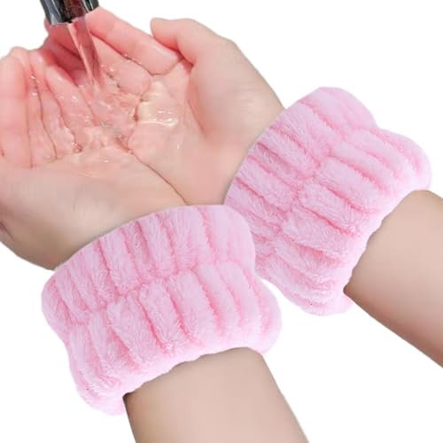 Handgelenk-Waschbänder – Gesichtswaschbänder | 2 Stück Korallen-Fleece-Spa-Armbänder, saugfähig, Korallen-Fleece, saugfähig, Handgelenk-Handtücher zum Waschen des Gesichts, elastische Haargummis von Generisch