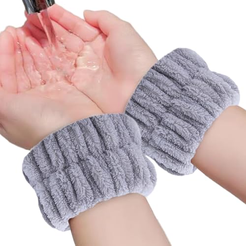 Handgelenk-Waschbänder – Gesichtswaschbänder | 2 Stück Korallen-Fleece-Spa-Armbänder, saugfähig, Korallen-Fleece, saugfähig, Handgelenk-Handtücher zum Waschen des Gesichts, elastische Haargummis von Generisch