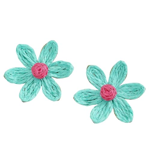 Handgemachte Geflochtene Blaue Raffia Blumenohrringe für Frauen, Große, Leichte Statement Ohrstecker Aus Korbgeflecht, Sommer Tropenstrandschmuck von Generisch