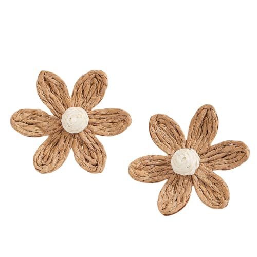 Handgemachte Geflochtene Khaki Raffia Blumenohrringe für Frauen, Große, Leichte Statement Ohrstecker Aus Korbgeflecht, Sommer Tropenstrandschmuck von Generisch