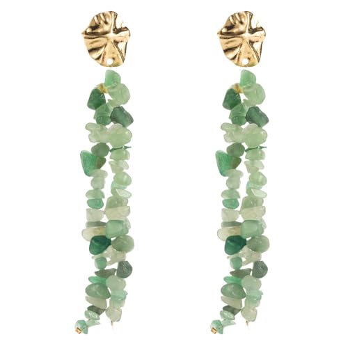 Handgemachte Lange Quastenohrringe Aus Farbigen Steinen, Boho, Sommerliche Grüne Perlen, Tropfen Ohrstecker, Trendiger Süßer Tropischer Strandschmuck für Frauen von Generisch