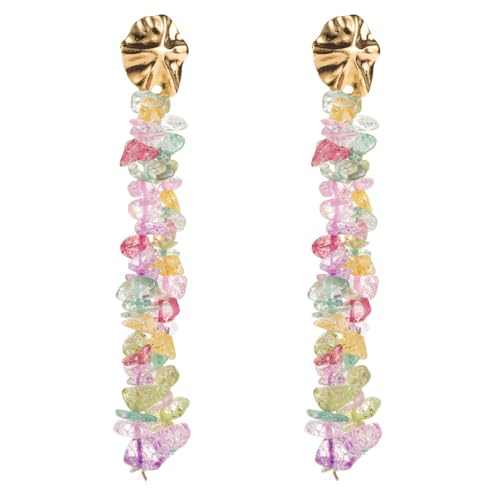 Handgemachte Lange Quastenohrringe mit Farbigen Steinen, Boho Sommer Ohrstecker mit Mehrfarbigen Perlen, Trendiger Süßer Tropischer Strandschmuck für Frauen von Generisch