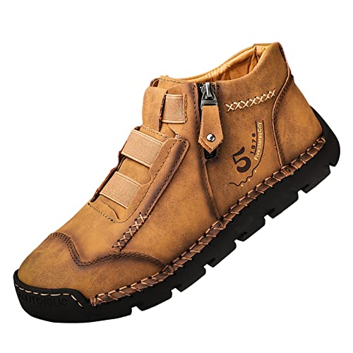 Handgemachte Lederschuhe Herren, Sneaker Mit Seitlichem Reißverschluss Herren, Wanderschuhe rutschfest Trekkingschuhe Kunstleder Outdoorschuhe Flache Sohle Freizeitschuhe Verschleißfest von Generisch