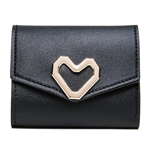 Handheld Leder Damen Geldbörse Kurze Geldtasche Multi Card Slot Patch Change Card Bag, Schwarz , Einheitsgröße von Generisch