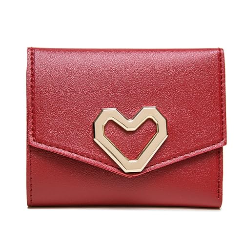 Handheld Leder Damen Geldbörse Kurze Geldtasche Multi Card Slot Patch Change Card Bag, rot, Einheitsgröße von Generisch