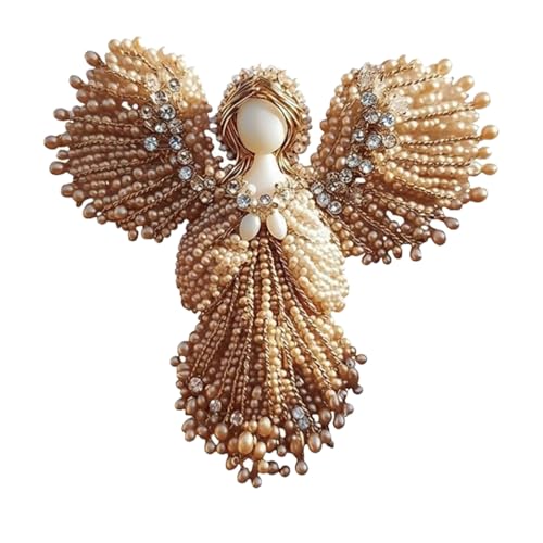 Handmade Pearl Angel Brooch, Elegant Angel Wing Jewelry Pin with Pearl for Women, Spiritual Keepsake Gift for Daily Wear, for Dresses Suit Coat Breastpin Wedding Party Trendy Jewelry (Brown) von Generisch