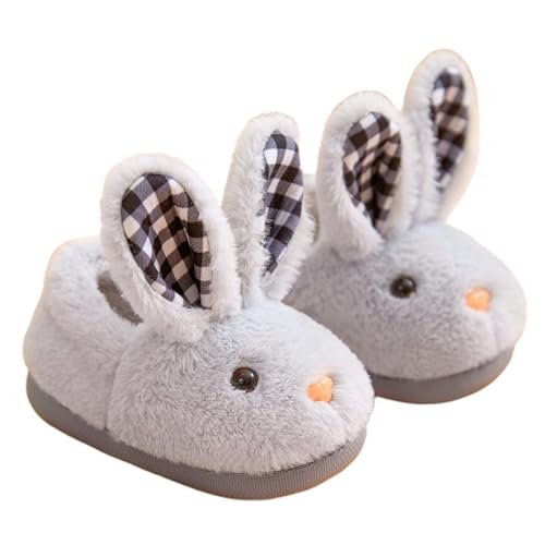 Handschuh Kleinkind Winter Modische süße Herbst- und Winter-Hausschuhe für Mädchen mit flachem Boden, weich, warm und bequem, einfarbig, Cartoon-Kaninchenform Babyschuhe Warm Junge (Grey, 25 Toddler) von Generisch