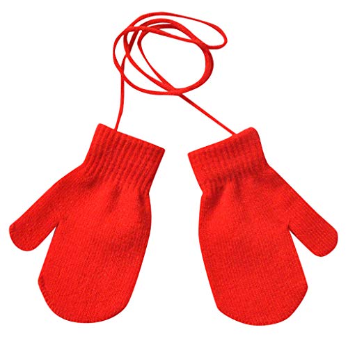 Handschuhe Fäustlinge wandelbar Winter mit Schnur gestrickt Kinder solide niedliche Handschuhe warme Handschuhe Fäustlinge für Frauen kaltes Wetter beheizt (rot, Einheitsgröße) von Generisch