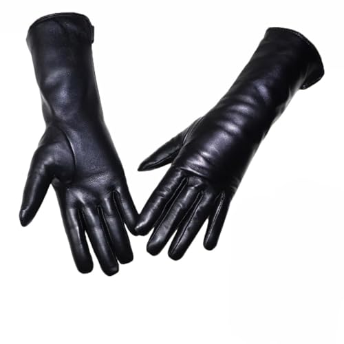 Handschuhe Schaffell Lange Handschuhe Damen Winter Warm Fleece Futter über Ellenbogen Arm Ärmel, Jb3 Schwarz, 30 cm, 7 von Generisch