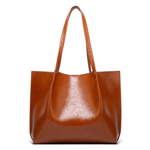 Handtasche Arbeit Damen Ledertasche Schwarz Fahrrad Taschen Hinten Einfache Handtasche aus Ölwachsleder mit großem Fassungsvermögen Taschen Organisator Für Shopper (Brown,One Size) von Generisch