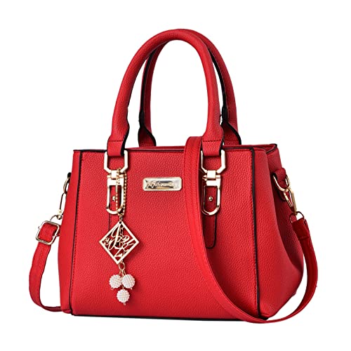 Handtasche Damen Schule Umhängetasche Groß Dunkelrote Handtasche Damen Umhängetasche Lässige ä aus mit Großer Kapazität Damentasche Zwei Taschen Laptop (Red,One Size) von Generisch