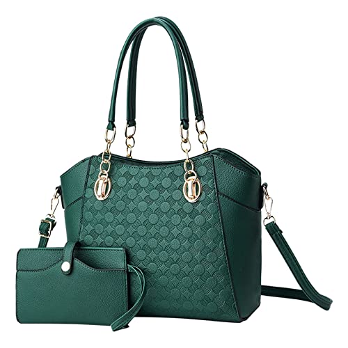 Handtasche für Die Schule Damen Henkeltaschen Taschen Organizer Damen Tragetasche Umhängetaschen Tote Ledertasche Handtaschen + Geldbörse Sets Zwei Taschen Laptop (Green,One Size) von Generisch