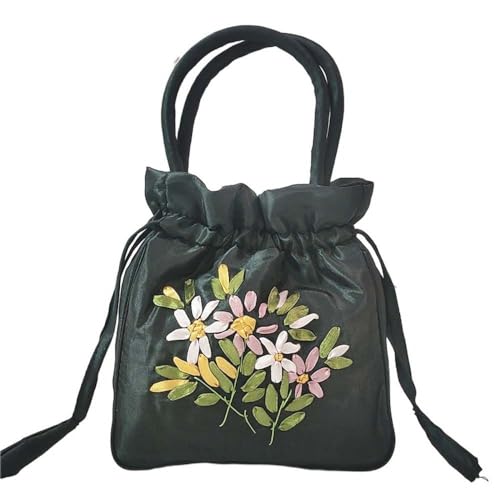 Handtasche mit Stickerei, Blumenmotiv, elegant, Retro-Stil, Satin, Seide, klein, Schwarz von Generisch
