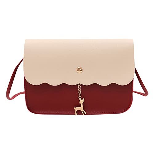 Generisch Damen Mädchen Handtasche Frauen Umhängetasche Farbabstimmung Mode Neues Muster Personalisierte Spitze Handytasche Brieftasche Umhängetasche Schwarz Damen (Red, One Size) von Generisch
